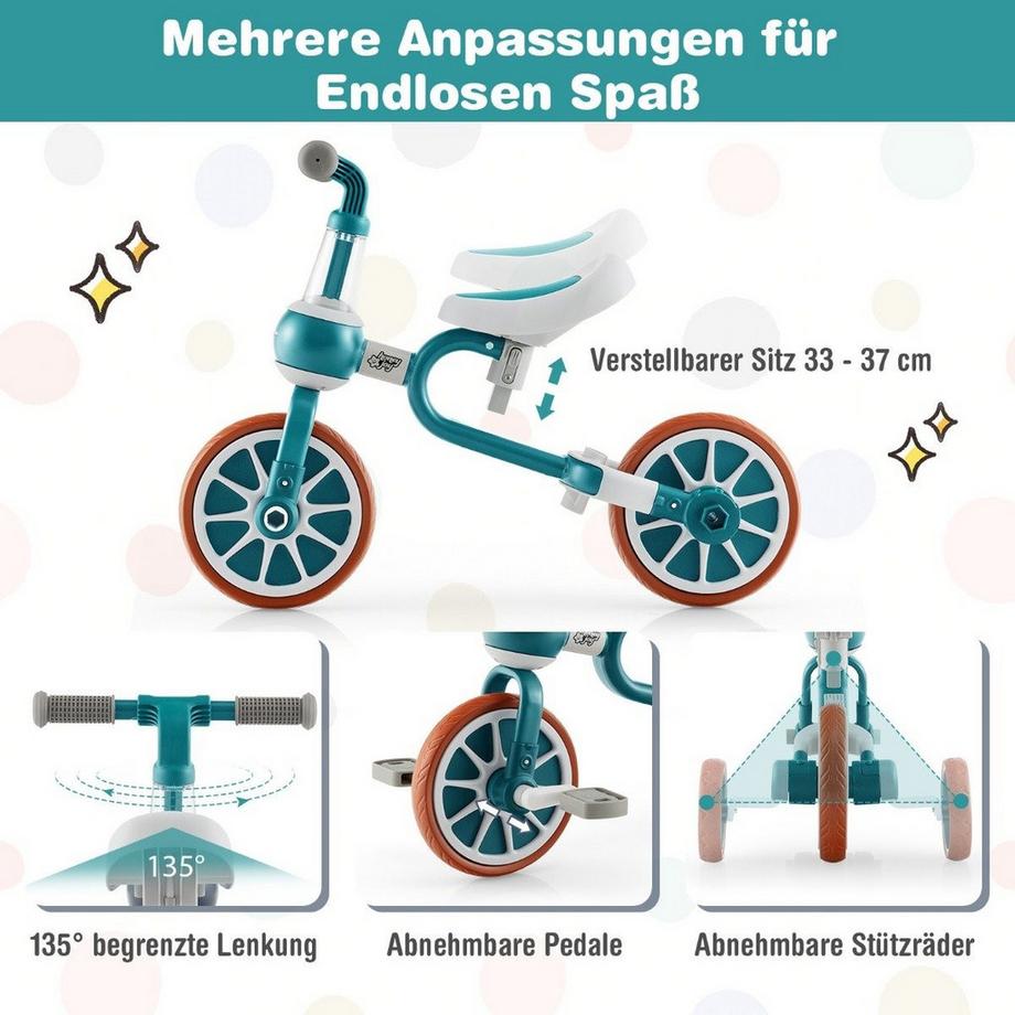 Northix  Tricycle pour enfants 4 en 1 avec poignée parentale 