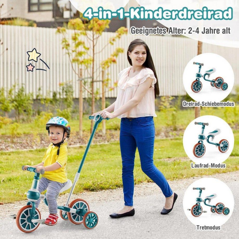 Northix  Tricycle pour enfants 4 en 1 avec poignée parentale 