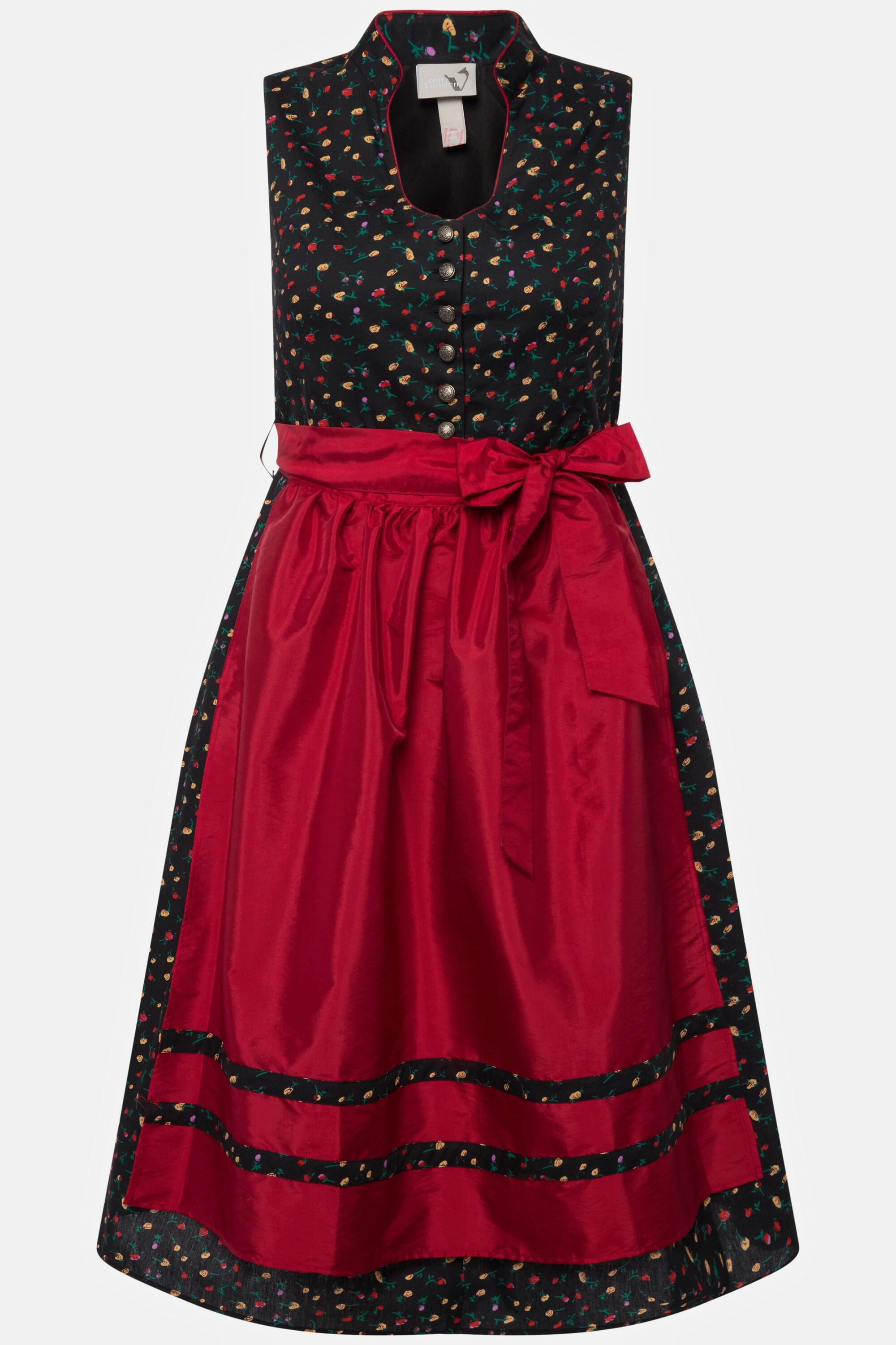 Ulla Popken  Dirndl, Blüten, Schmuckknöpfe, V-Ausschnitt, ärmellos 