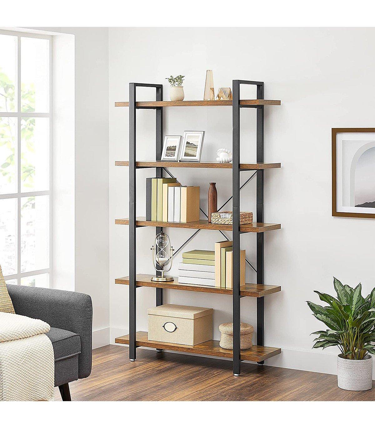 Calicosy Libreria a 5 livelli in metallo e effetto legno  