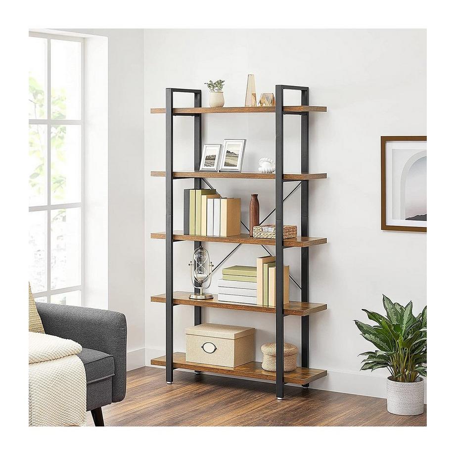 Calicosy Libreria a 5 livelli in metallo e effetto legno  