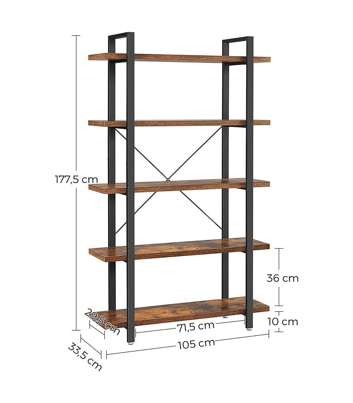Calicosy Libreria a 5 livelli in metallo e effetto legno  