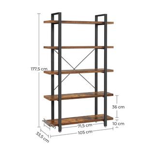 Calicosy Bücherregal mit 5 Regalebenen aus Metall und in Holzoptik  