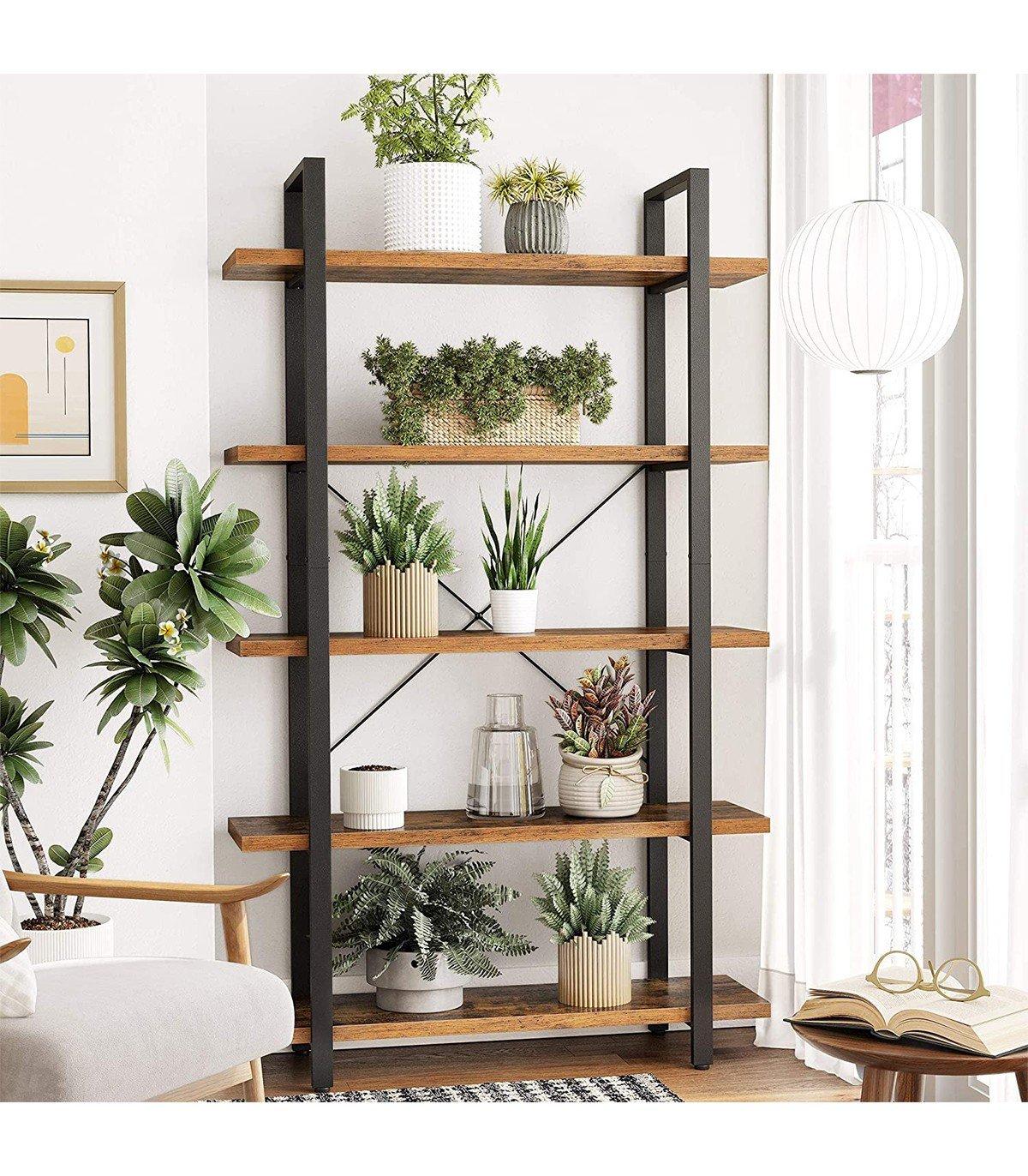 Calicosy Libreria a 5 livelli in metallo e effetto legno  