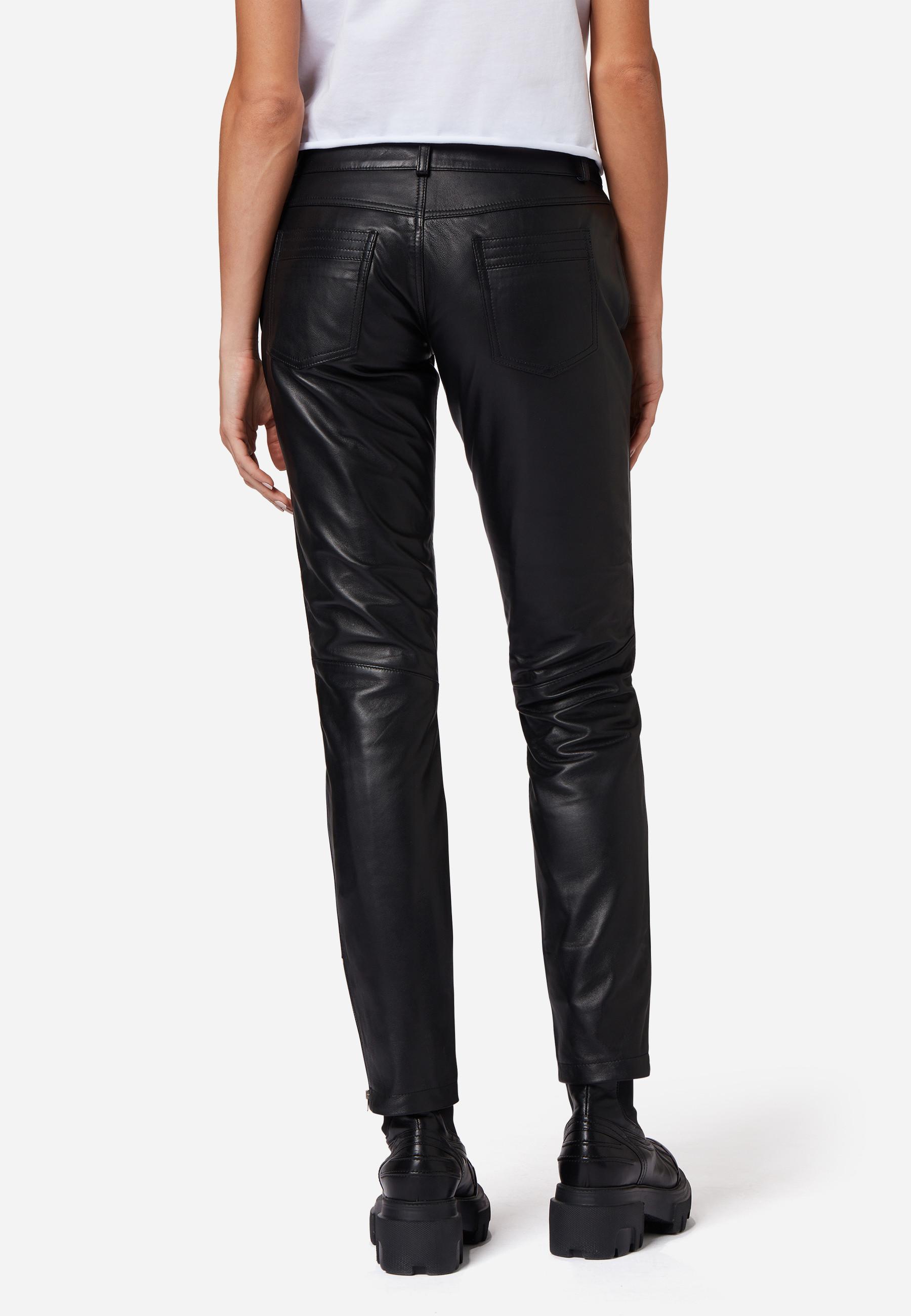 RICANO  Pantaloni in pelle da donna Tally Pant, a vita bassa con ruches e cerniera sulla gamba. 