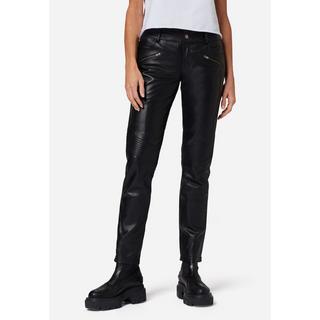 RICANO  Pantaloni in pelle da donna Tally Pant, a vita bassa con ruches e cerniera sulla gamba. 