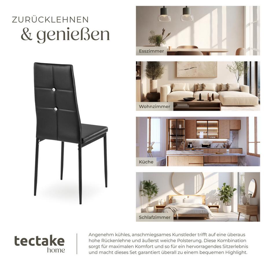 Tectake Ensemble de chaises de salle à manger JULIEN rembourré avec revêtement aspect cuir  