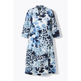 Ulla Popken Robe Punto Imprimé Léopard Col Jabot Manches 3/4  