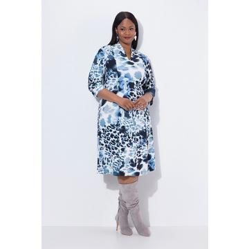 Punto-Kleid, Leomuster, Kelchkragen, 3/4-Arm