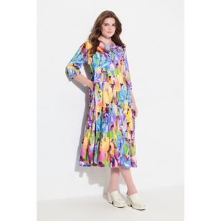 Ulla Popken  Robe midi avec boutons, col montant et décolleté en V, manches 3/4 