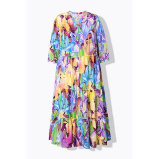 Ulla Popken  Robe midi avec boutons, col montant et décolleté en V, manches 3/4 