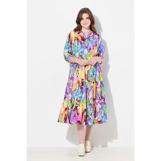 Ulla Popken  Robe midi avec boutons, col montant et décolleté en V, manches 3/4 