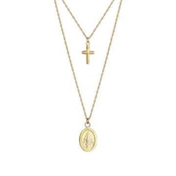 Halskette Layer Marienbild Kreuz Layer
