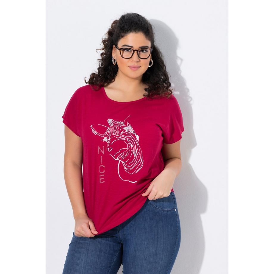 Ulla Popken T-shirt Oversized Motivo Animale Metallico Mezza Manica  