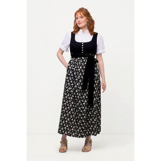 Ulla Popken  Dirndl, Blüten, Bindeband, Carree-Ausschnitt, ärmellos 