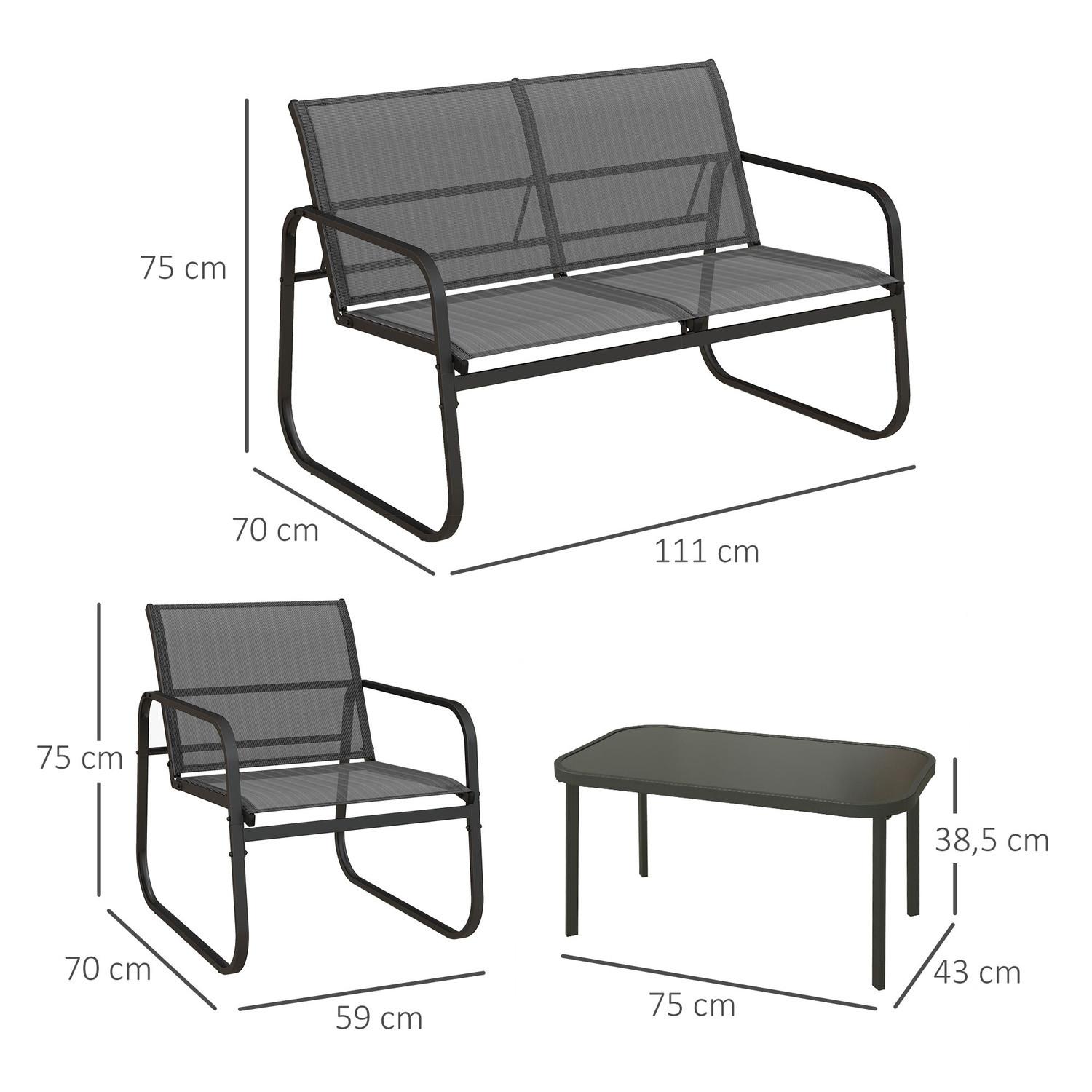 Northio Set mobili da giardino 4 pezzi. Set da giardino con 1 divano a due posti, 2 sedie, 1 tavolino, set di mobili da balcone in rete nera per patio e giardino  