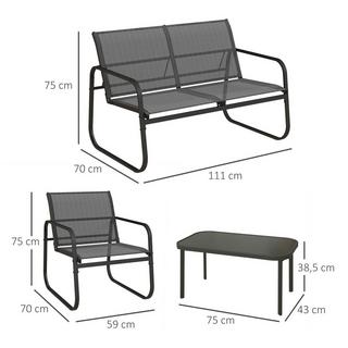 Northio Set mobili da giardino 4 pezzi. Set da giardino con 1 divano a due posti, 2 sedie, 1 tavolino, set di mobili da balcone in rete nera per patio e giardino  