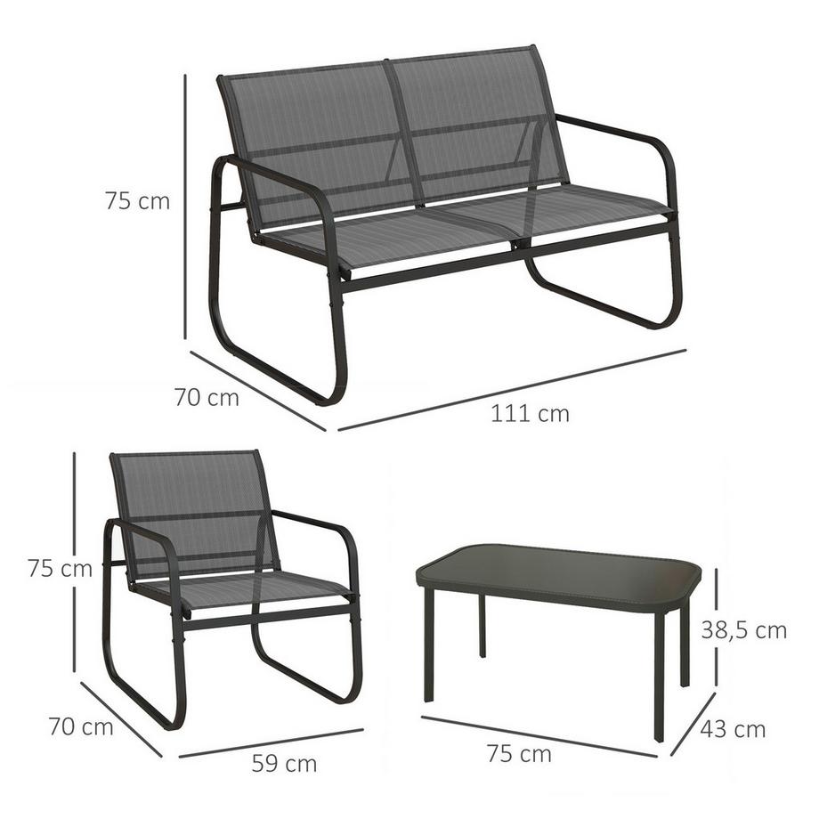 Northio Gartenmöbel-Set 4-tlg. Gartengarnitur mit 1 Zweisitzer 2 Stühlen 1 Couchtisch Balkonmöbel-Set aus Mesh Schwarz für Terrasse & Garten  