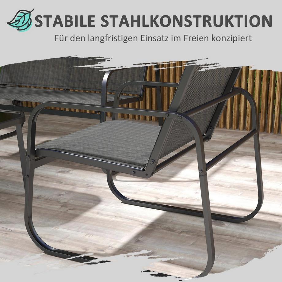 Northio Gartenmöbel-Set 4-tlg. Gartengarnitur mit 1 Zweisitzer 2 Stühlen 1 Couchtisch Balkonmöbel-Set aus Mesh Schwarz für Terrasse & Garten  