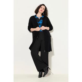 Ulla Popken  Cardigan a costine in maglia fine con scollo rotondo e cerniera a cursore doppio 