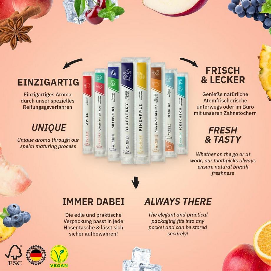 Wunder Zahnstocher Cure-dents aromatisés - Pack découverte 80x plaisir et fraîcheur  