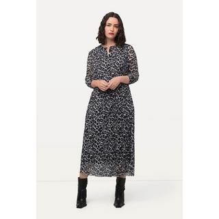 Ulla Popken  Robe maxi en mesh à col rond et manches longues, motif léopard, deux couches 