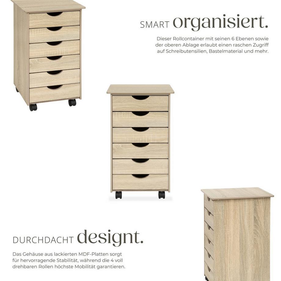 Tectake Rollcontainer  aus Holz mit 6 Schubladen  