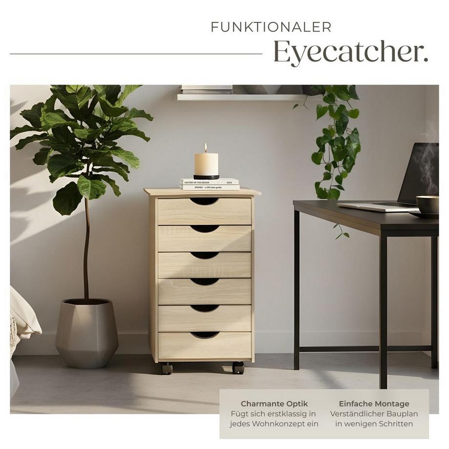 Tectake Rollcontainer  aus Holz mit 6 Schubladen  