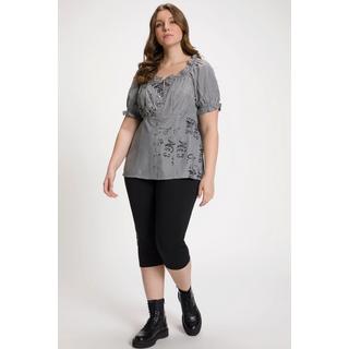 Ulla Popken  Blusa con scollatura che lascia le spalle scoperte in tradizionale stile Tracht con quadretto vichy, bottoni a cuore e mezze maniche 