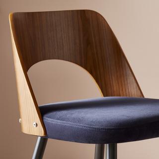 Calicosy Chaise de comptoir en velours bleu - AUSTIN  