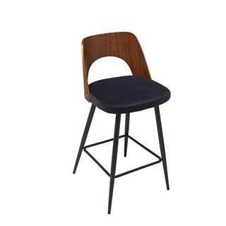 Calicosy Chaise de comptoir en velours bleu - AUSTIN  