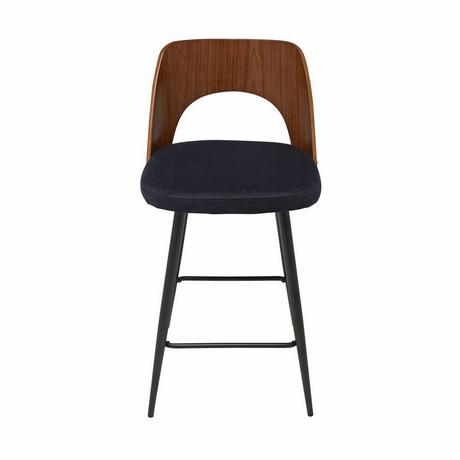 Calicosy Chaise de comptoir en velours bleu - AUSTIN  