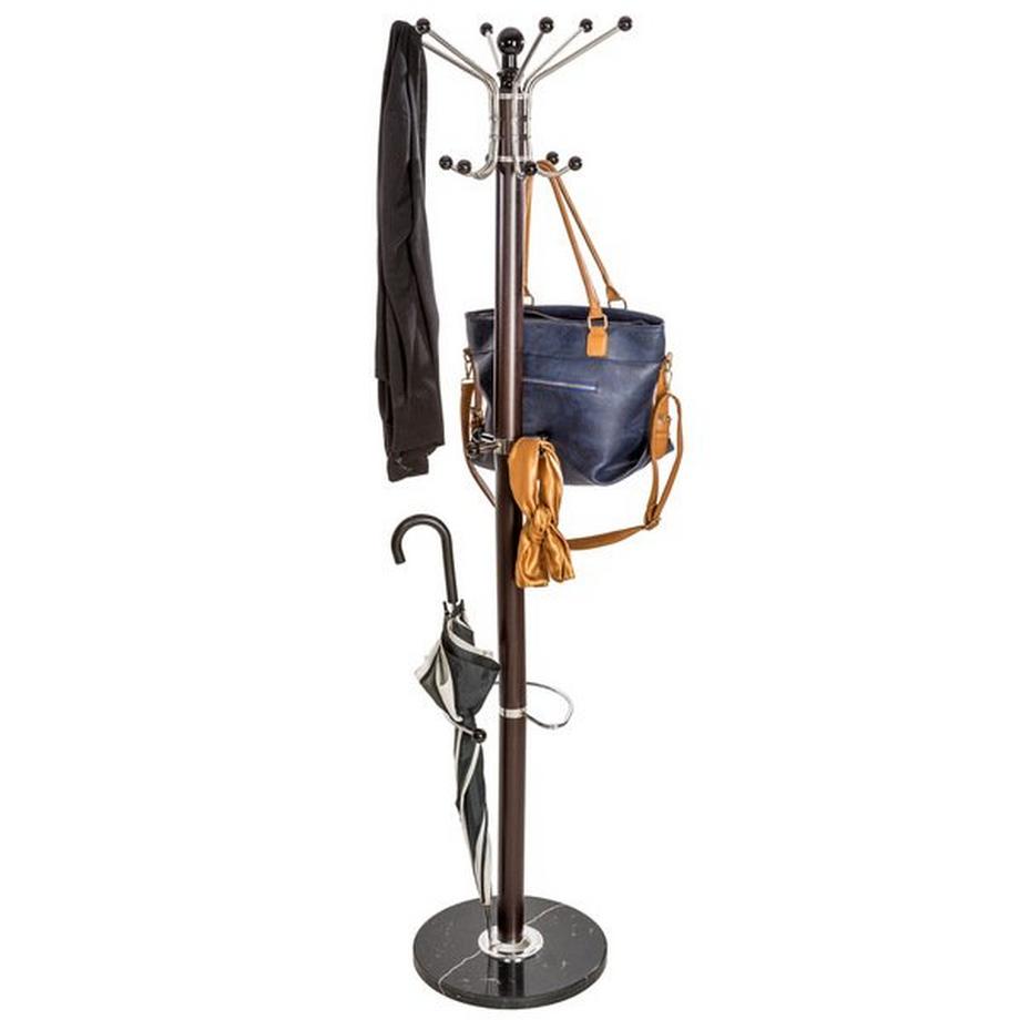 Tectake Garderobenständer  aus Metall und Marmor 16 Haken, mit Schirm- und Taschenhalter  