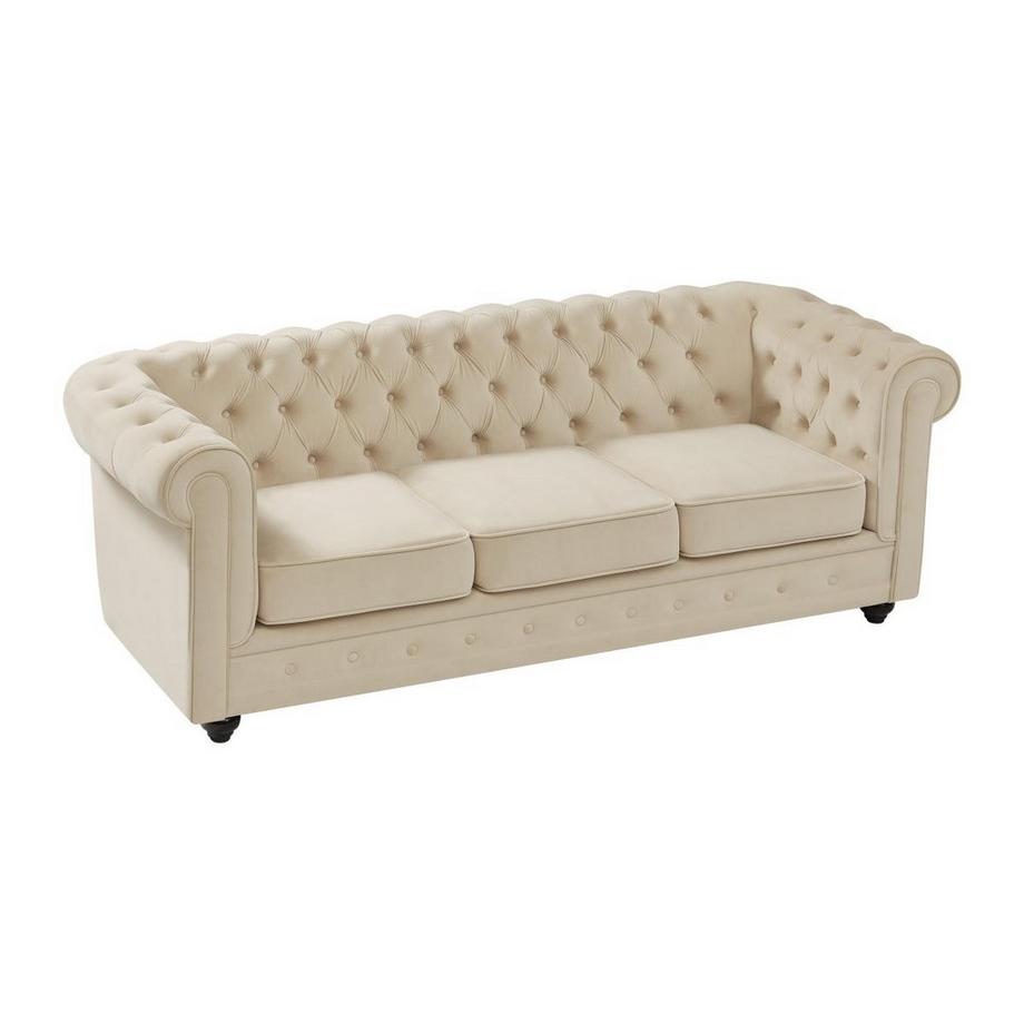 Vente-unique Canapé 3 places et fauteuil en velours beige CHESTERFIELD  