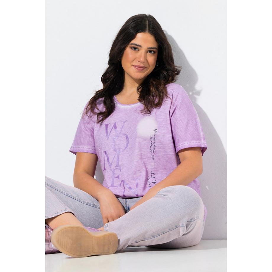 Ulla Popken T-shirt Oversize Girocollo Mezza Manica con Motivo Scritta  