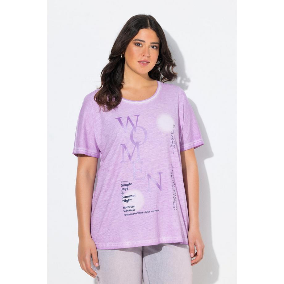 Ulla Popken T-shirt Oversize Girocollo Mezza Manica con Motivo Scritta  