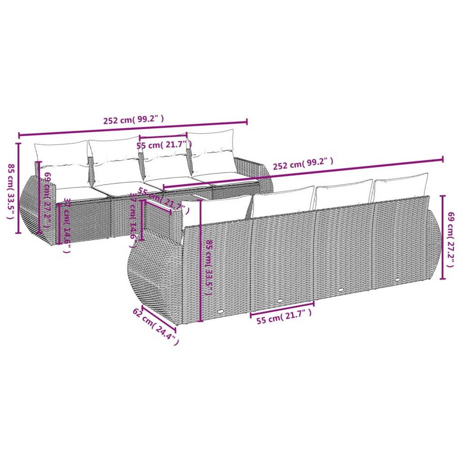 VidaXL Ensemble de canapés de jardin rotin synthétique  