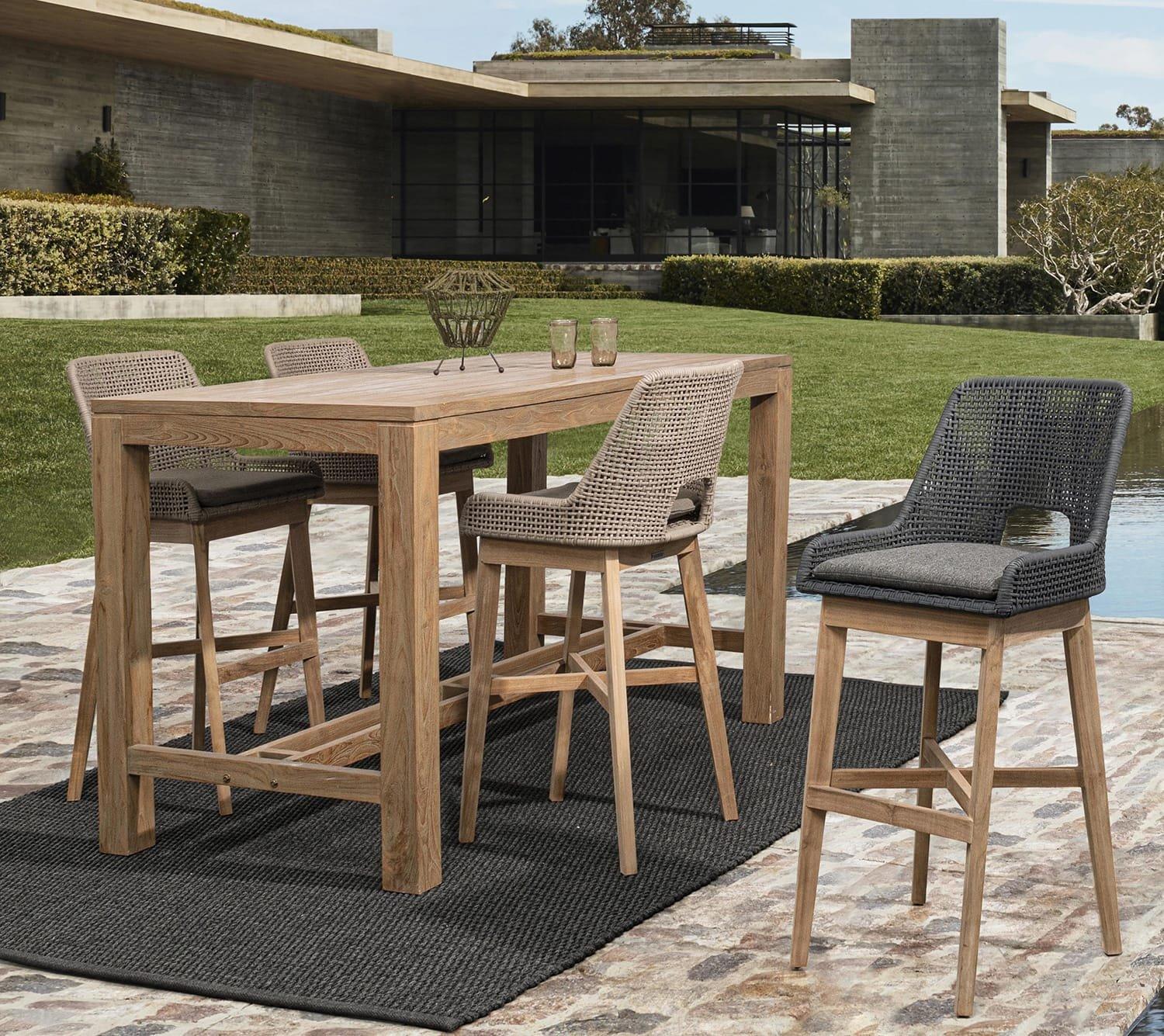 mutoni Tabouret de bar de jardin Hesperia avec coussins taupe  