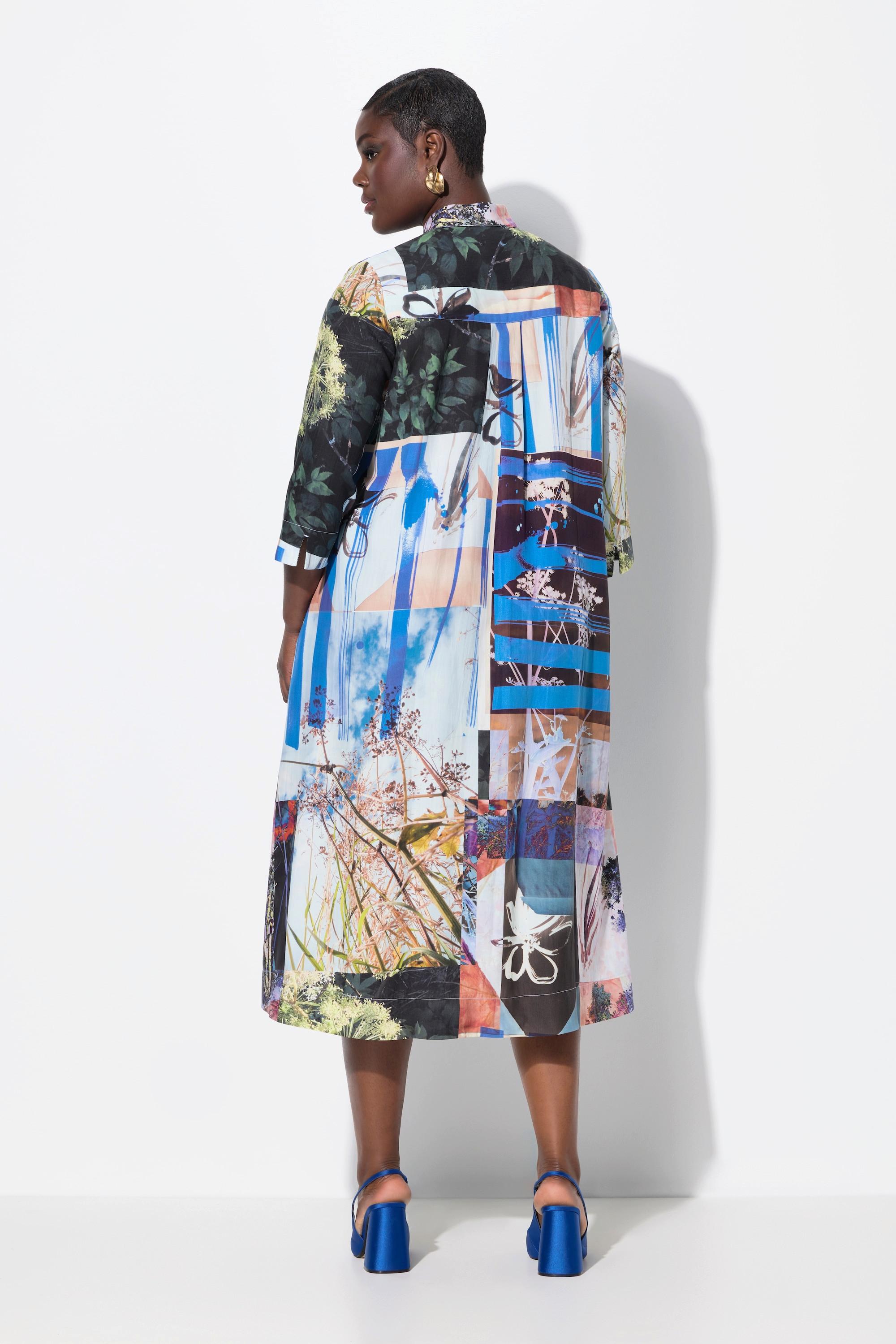 Ulla Popken Abito midi Lyocell Linea ad A Collo alto Maniche 3/4  