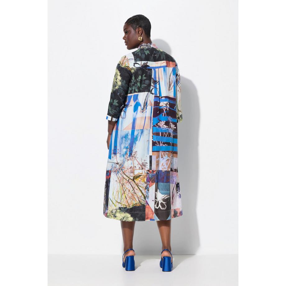 Ulla Popken Lyocell Midikleid A-Linie Stehkragen 3/4 Arm  