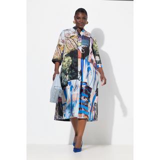 Ulla Popken Abito midi Lyocell Linea ad A Collo alto Maniche 3/4  