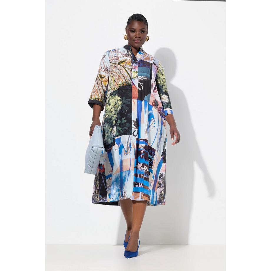 Ulla Popken Lyocell Midikleid A-Linie Stehkragen 3/4 Arm  