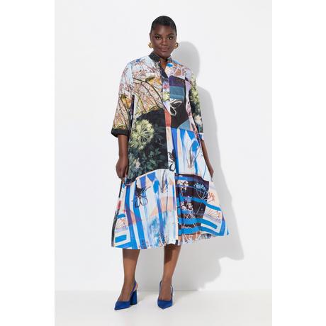 Ulla Popken Abito midi Lyocell Linea ad A Collo alto Maniche 3/4  