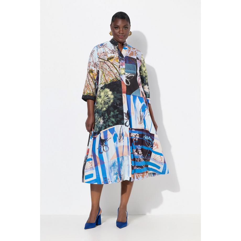 Ulla Popken Lyocell Midikleid A-Linie Stehkragen 3/4 Arm  