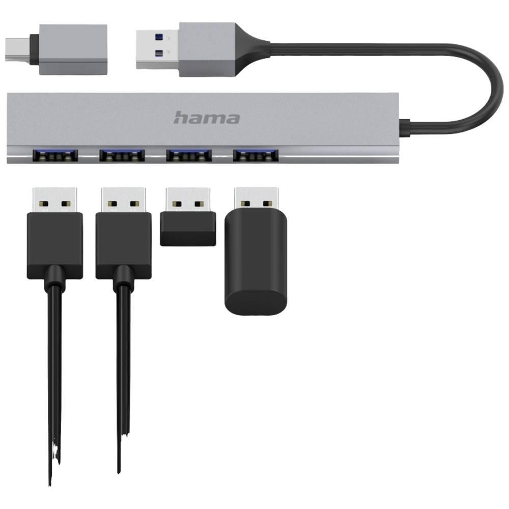 hama  USB-Hub, 4 Ports, USB 3.2 Gen1, 5 Gbit s, Ultra Slim, inkl. USB-C-Adapter 