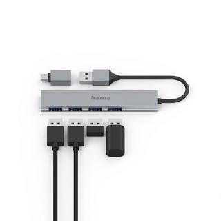 hama  USB-Hub, 4 Ports, USB 3.2 Gen1, 5 Gbit s, Ultra Slim, inkl. USB-C-Adapter 