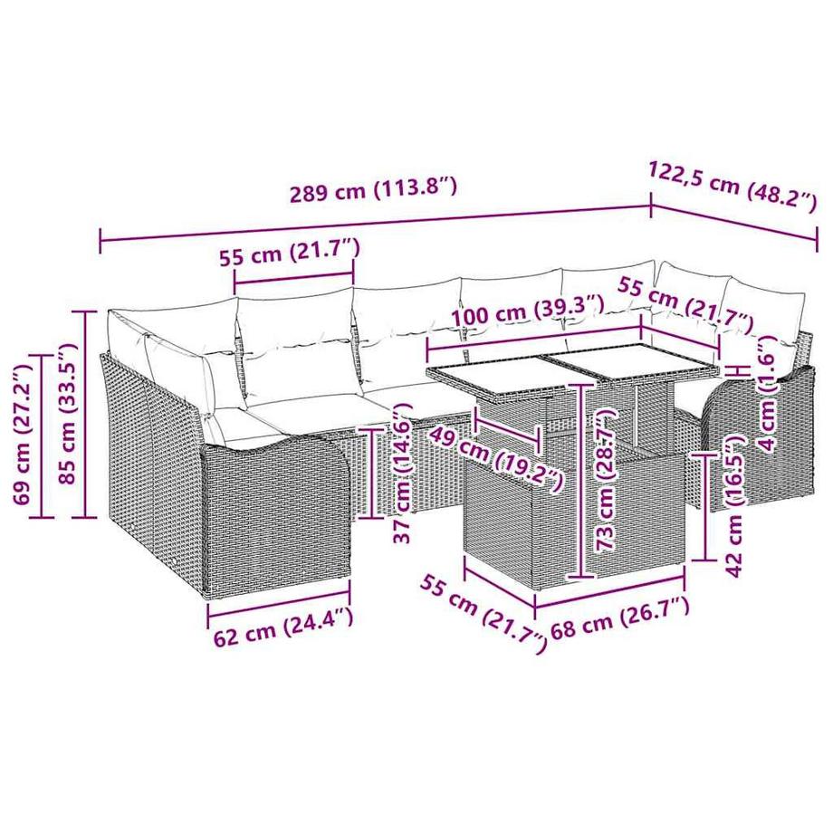 VidaXL Ensemble de meubles d'extérieur poly rattan  