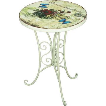 Table d'appoint de jardin floral acier vieux blanc 38