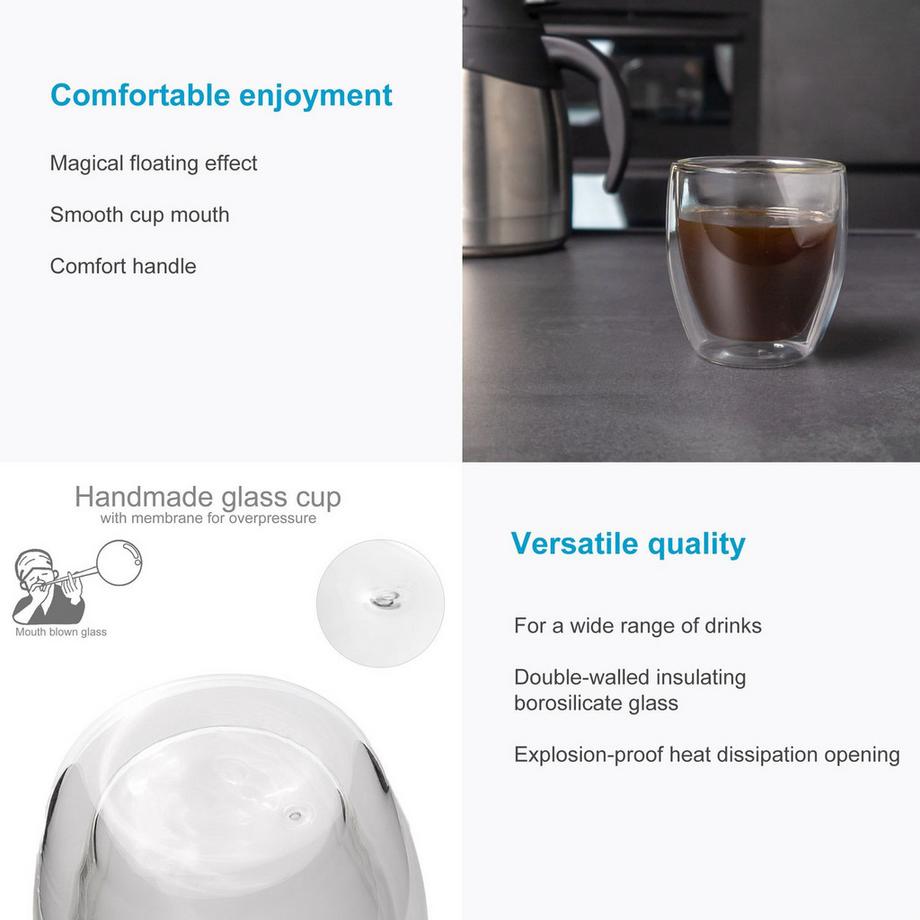 Intirilife 2x Vetro a doppia parete senza manico 200-250ml  