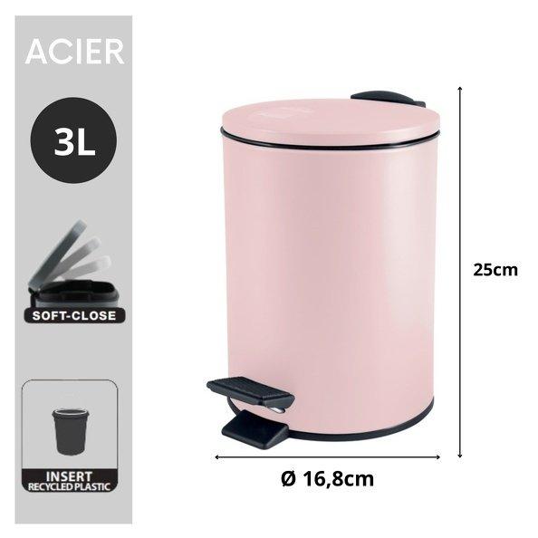 spirella Poubelle à pédale Acier ADELAR 3L Rose Mat  